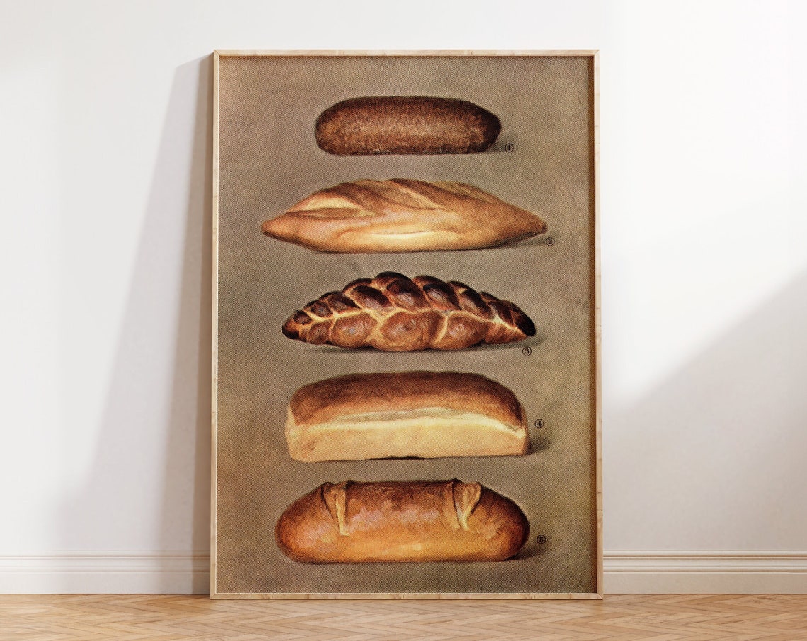Vintage Bread Loaves Chart Rustic Bakery Kitchen Wall Art Poster