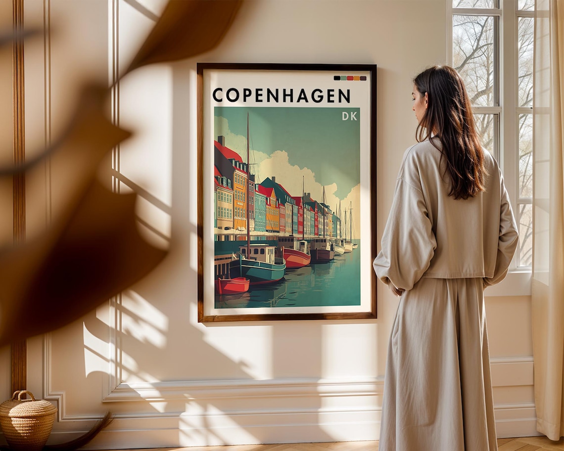 Copenhagen Nyhavn Canal Retro Style Colorful Harbor Travel Poster
