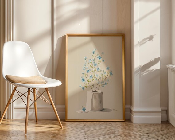 Whimsical Blue Wildflowers in Toilet Paper Roll Vase Minimalist Art Poster