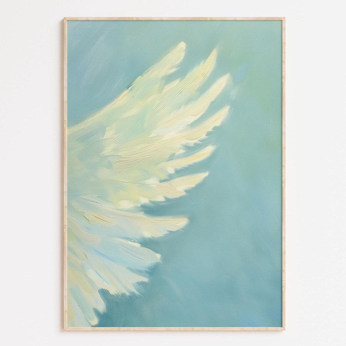 Angel Wing Impasto Oil Painting Cream Wing on Teal Canvas Poster