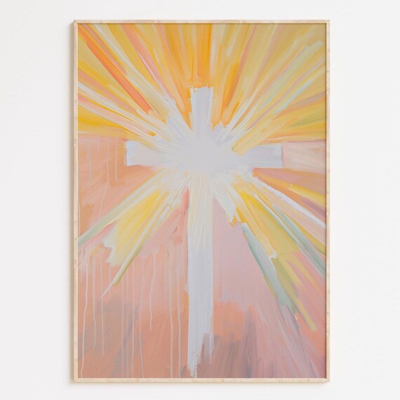 Radiant Cross Bursting Sunlight Abstract Christian Art Poster