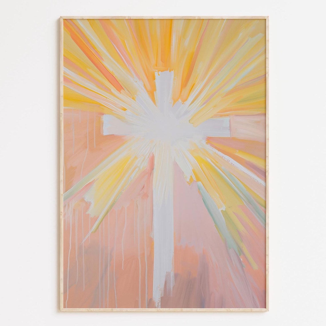 Radiant Cross Bursting Sunlight Abstract Christian Art Poster