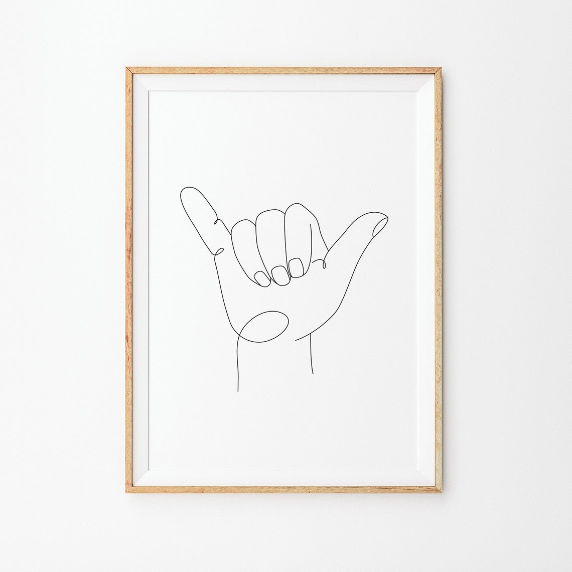 Shaka Hand Line Print Shaka Hand Gesture Line Drawing Hang Loose Line Art Poster Line Art Shaka Hand Line Drawing