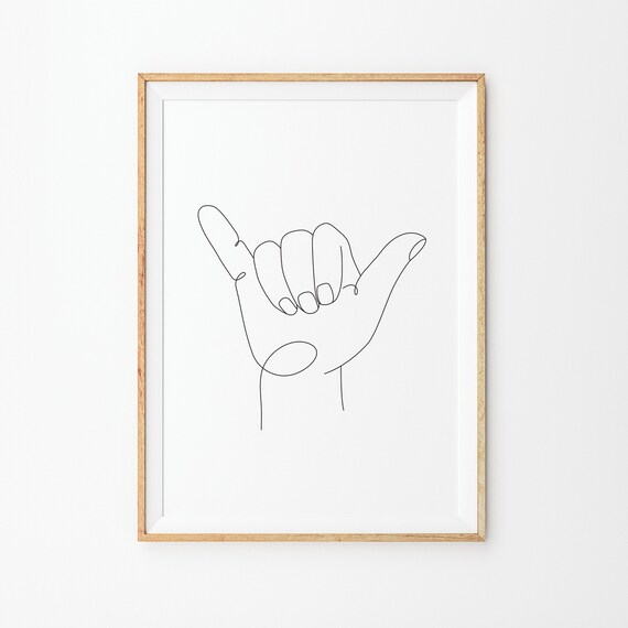 Shaka Hand Line Print Shaka Hand Gesture Line Drawing Hang Loose Line Art Poster Line Art Shaka Hand Line Drawing