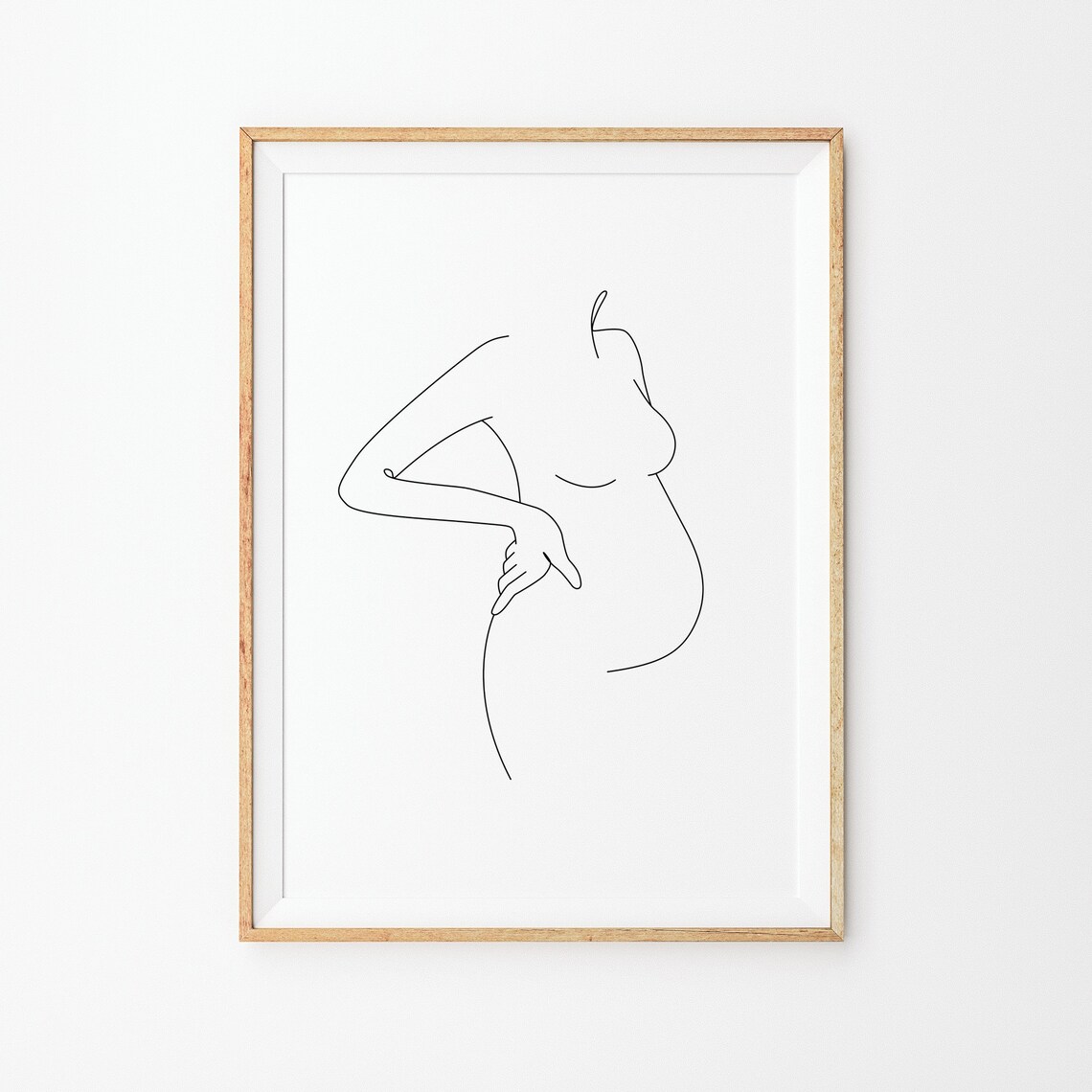 Pregnant Woman Cradling Her Belly Minimal Line Drawing Poster
