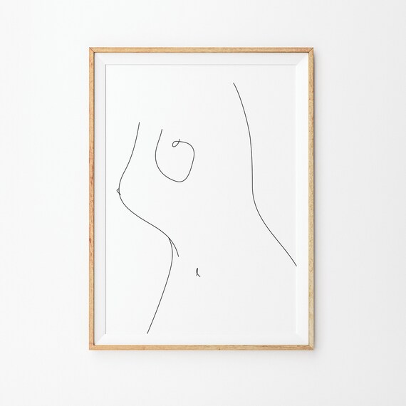 Elegant Nude Female Torso Minimal Line Drawing Sensual Poster