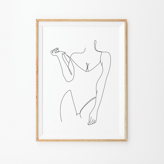 Standing Nude Woman Elegant Minimal Line Drawing Body Poster