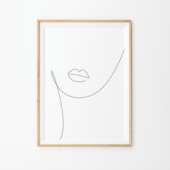 Woman Lips Chin Minimalist Line Art Beauty Portrait Drawing Poster