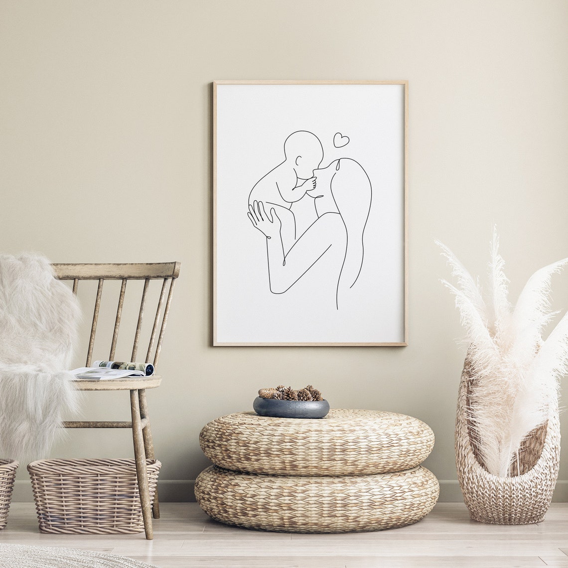Kissing Mother And Baby Print Mother And Baby Wall Line Art Minimal Nursery Line Art Mother And Child Line Drawing Nursery Art - Image 2
