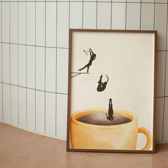 Coffee Print Drink Poster Modern Kitchen Decor Retro Poster Pop Art Kitchen Art Exhibition Poster Illustration Coffee Lover