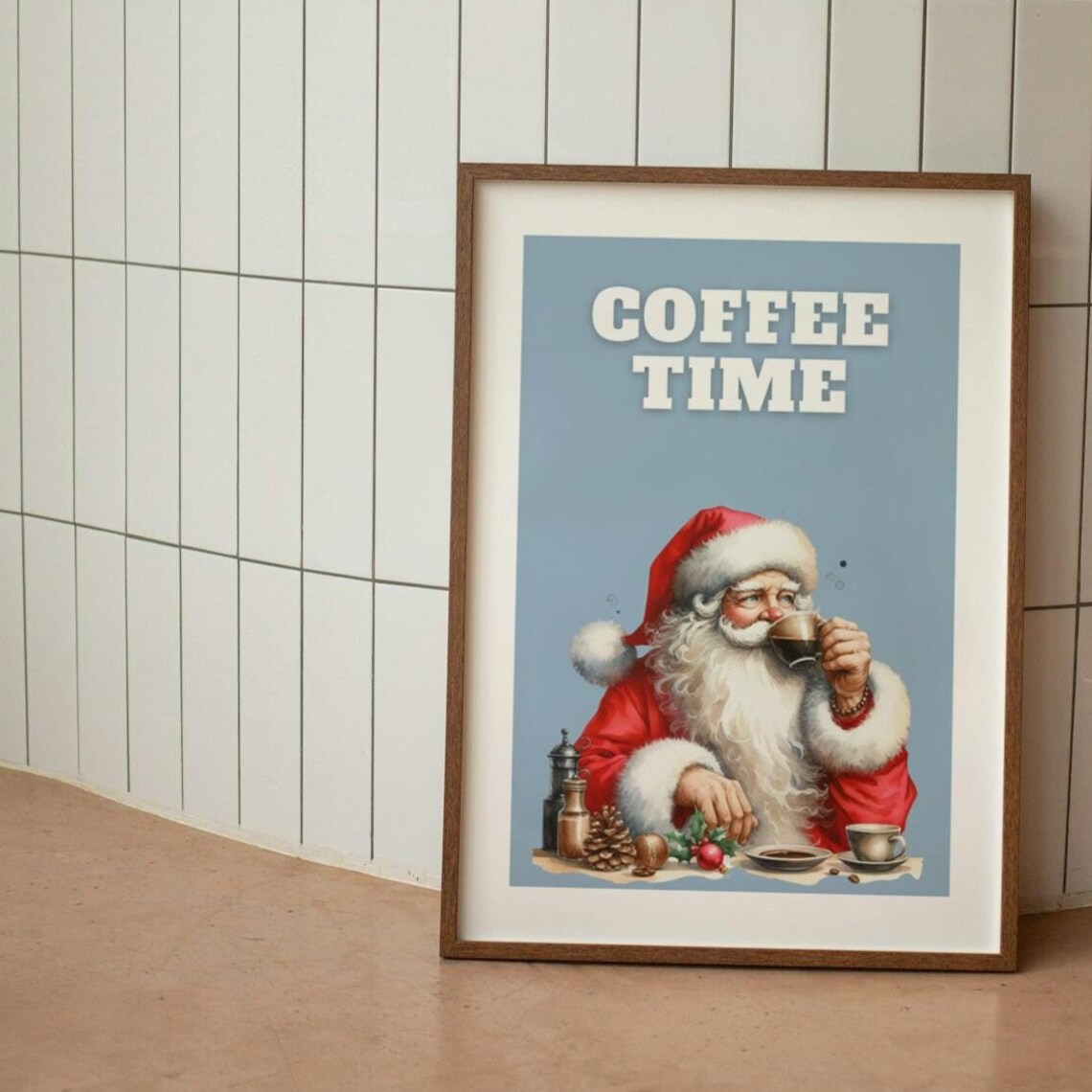 Santa Coffee Lover Retro Holiday Art Print