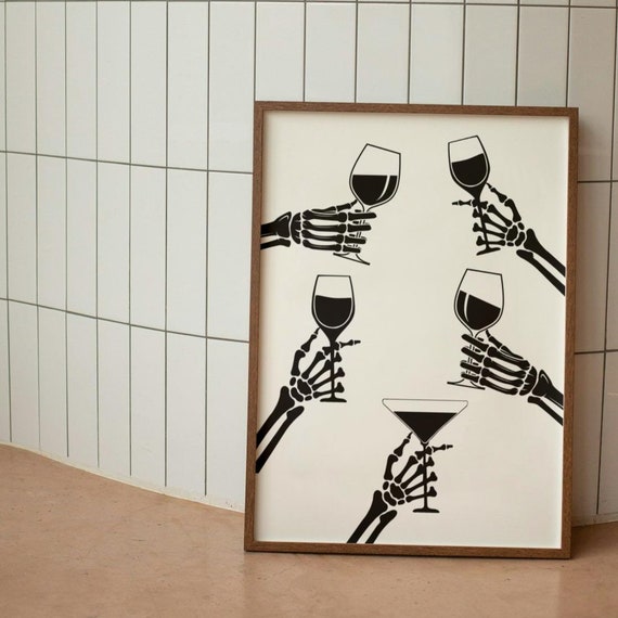 Skeleton Wine Cheers Halloween Halloween Wine Bar Funny Halloween Decor Bar Cart Print Cheers Print