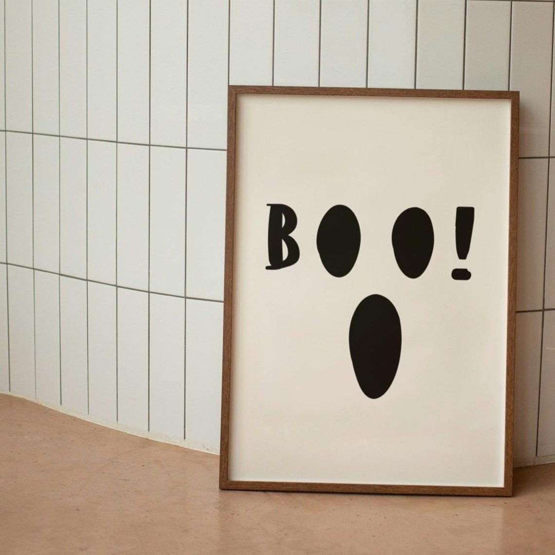 Boo Ghost Face Halloween Poster Minimal Black White Spooky Wall Decor