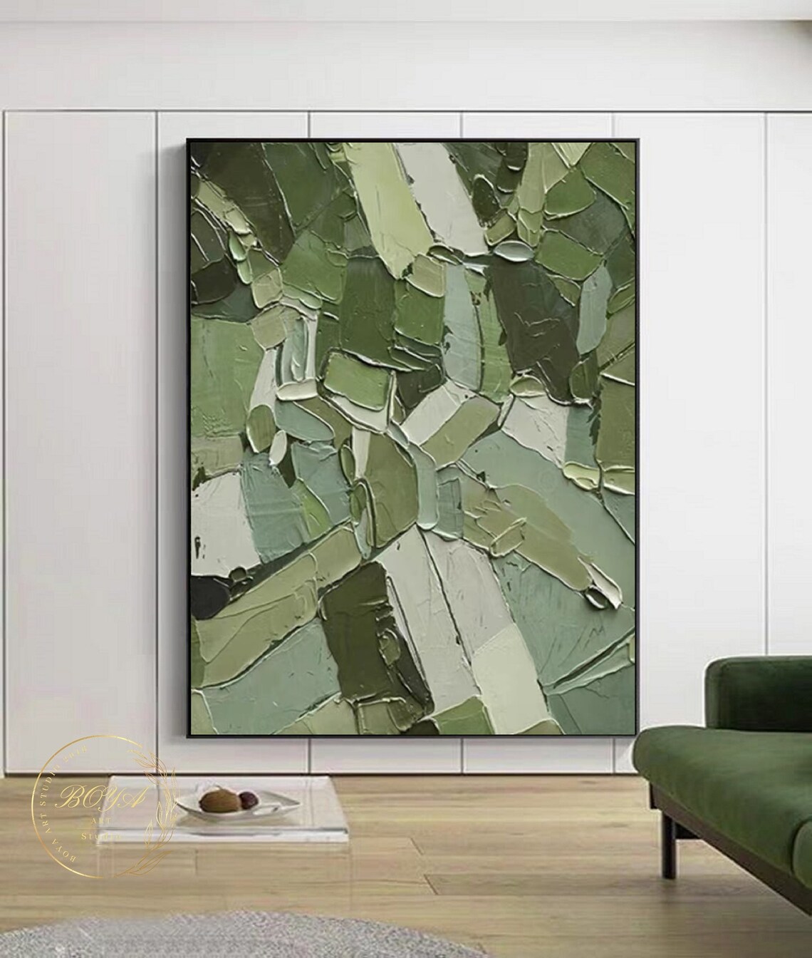 Green Abstract Oil Painting, Modern Wall Art Print - Image 3