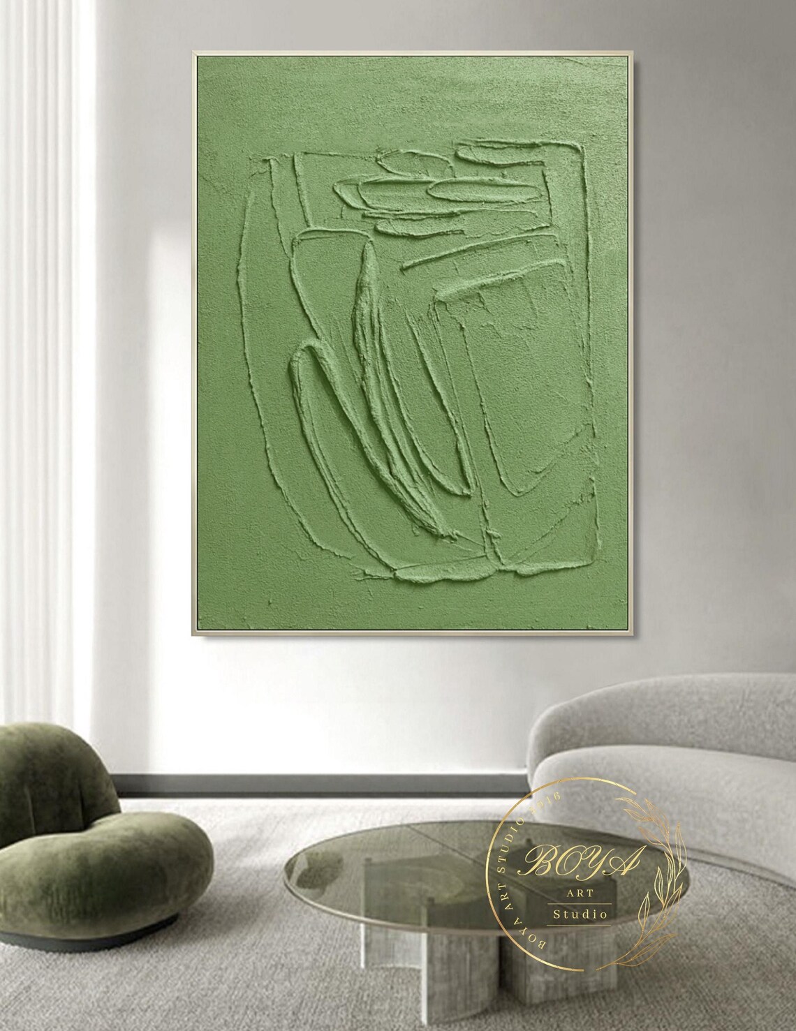 Original Green Texture Painting Green Minimalist Wall Art Green Abstract Oil Painting Large Green Painting Minimalist Textured Art - Image 4