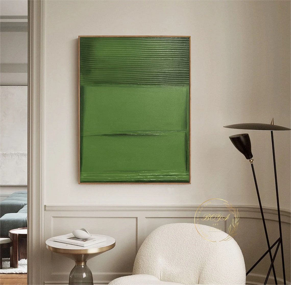 Rich Grass Green Horizontal Bands Minimalist Abstract Art Poster - Image 2