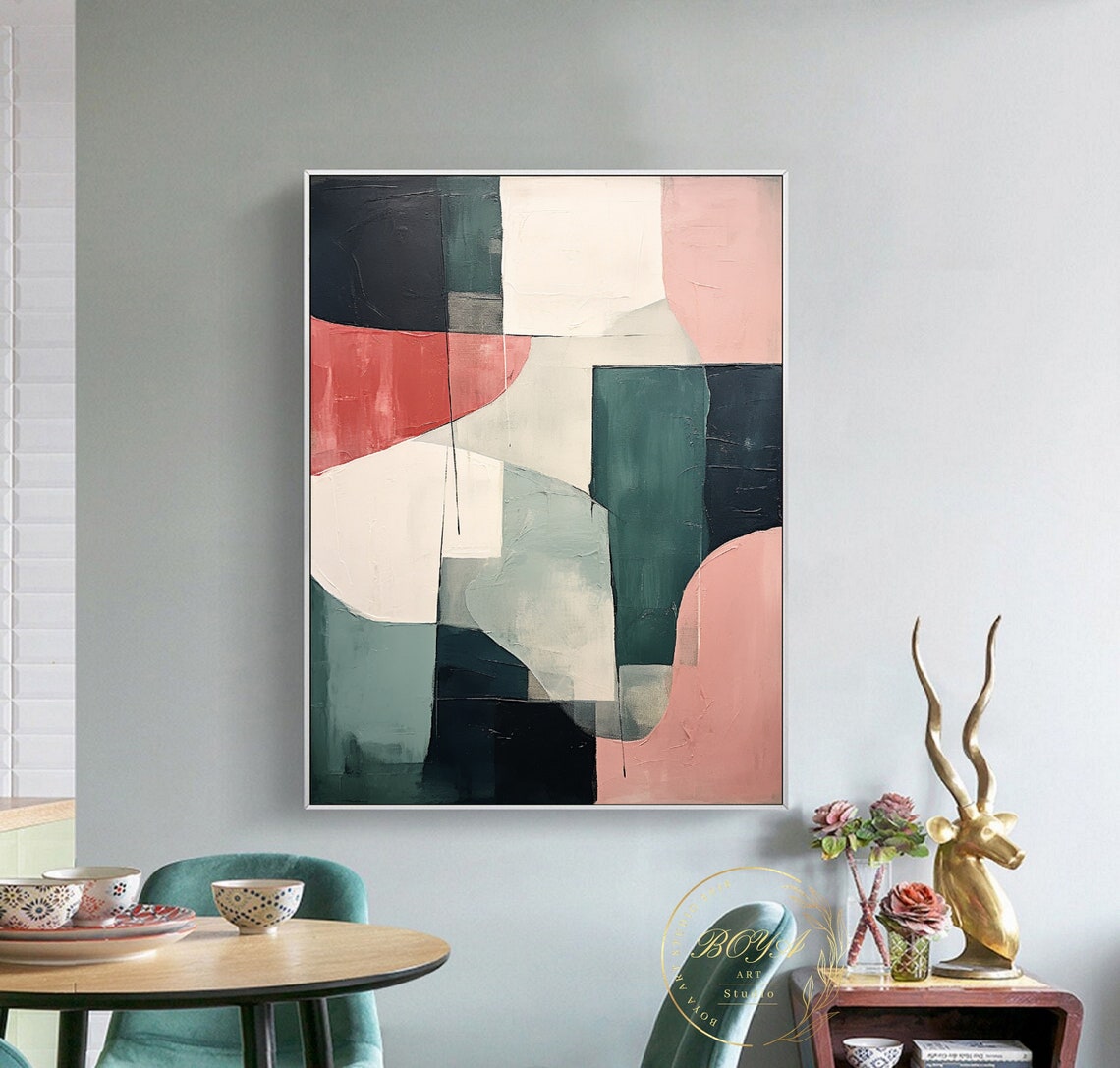 Modern Teal Coral and Blush Geometric Abstract Shapes Poster - Image 4