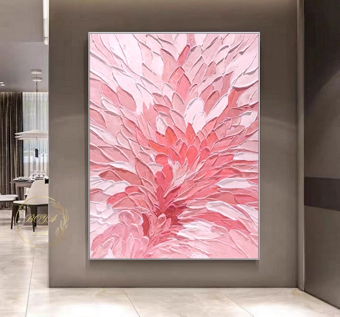 Blush Pink 3D Impasto Flower Petals Romantic Textured Poster - Image 4