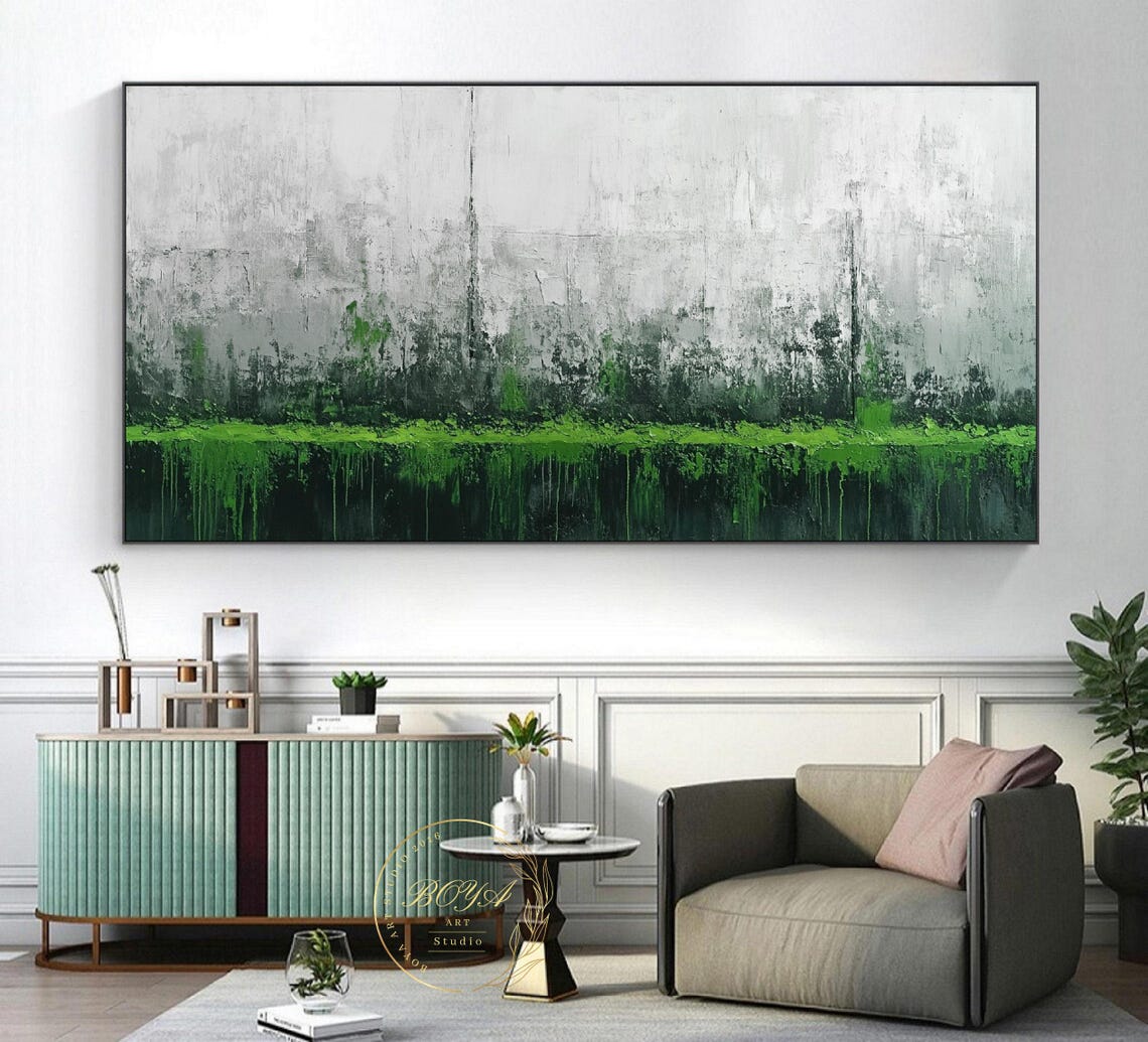 Misty Green Abstract Landscape Wide Panoramic Horizon Poster - Image 4