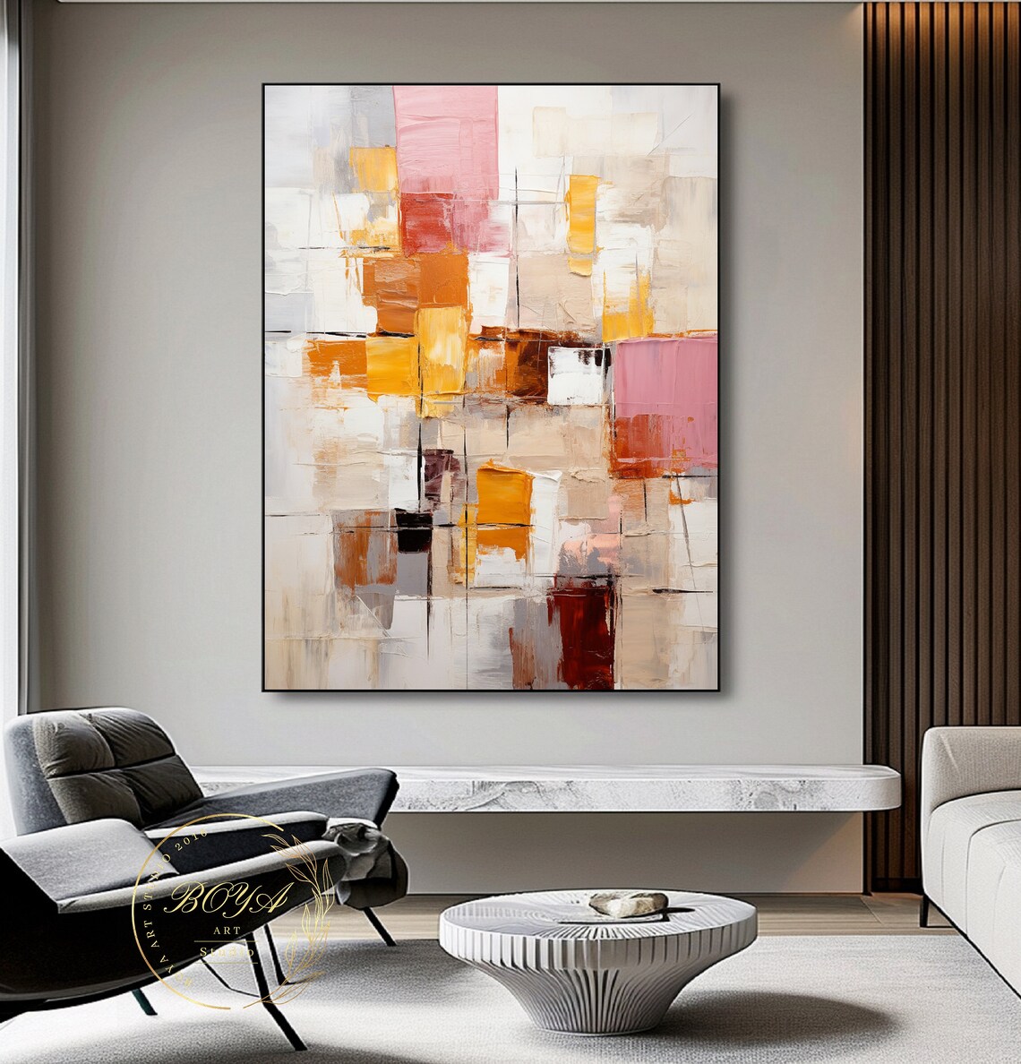Beige Abstract Painting, Modern Textured Wall Art - Image 3