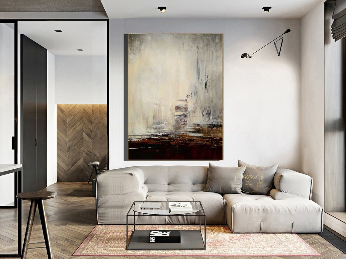 Beige and Brown Abstract Landscape Art Print - Image 3