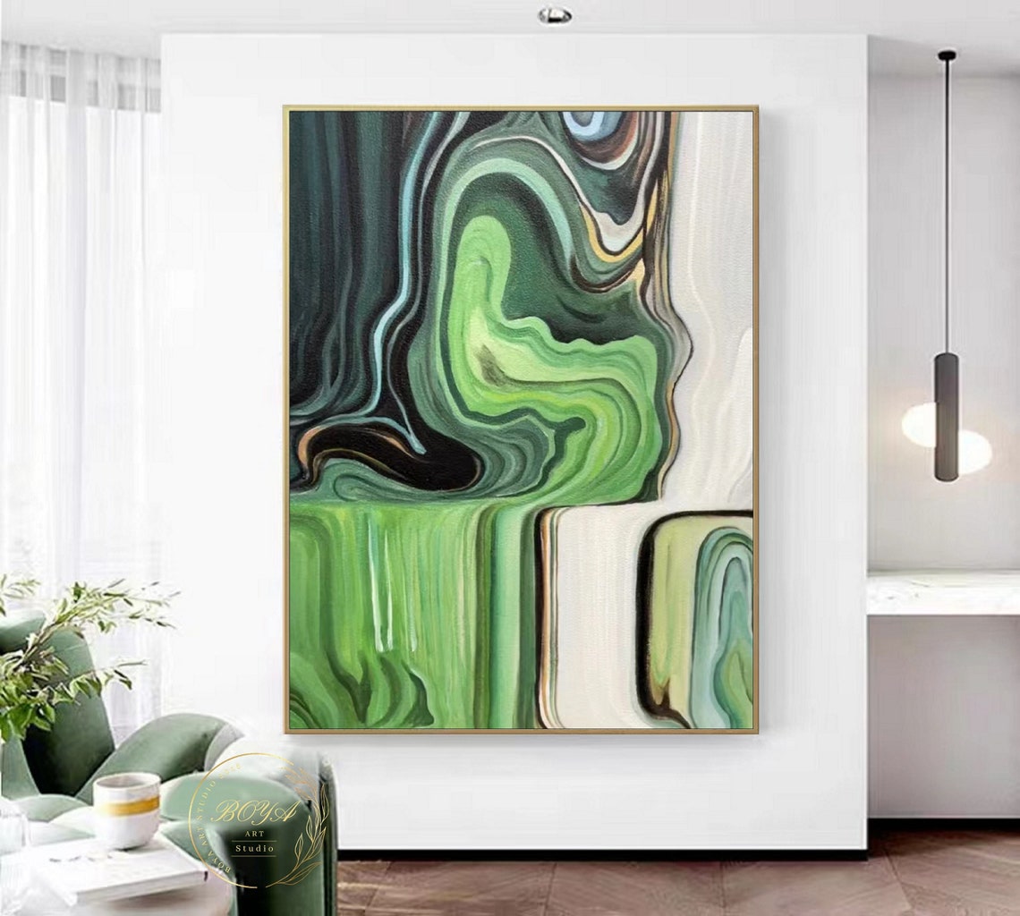 Deep Green Marble Waves Swirling Elegant Abstract Painting Poster - Image 3