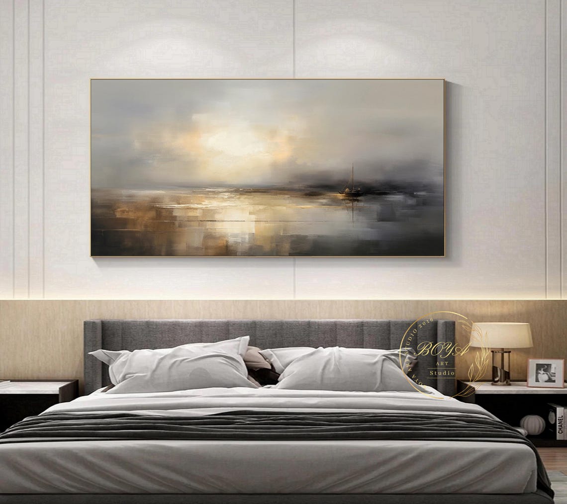 Golden Misty Seascape with a Distant Sailboat on the Horizon Poster - Image 2