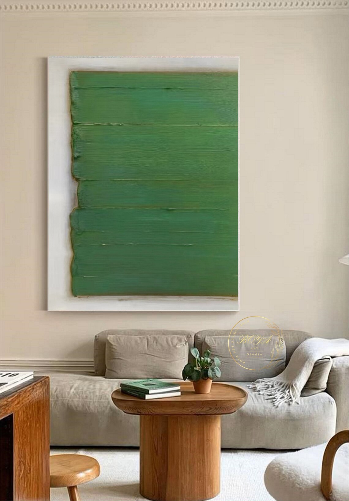 Green Abstract Oil Painting, Minimalist Art Print - Image 2
