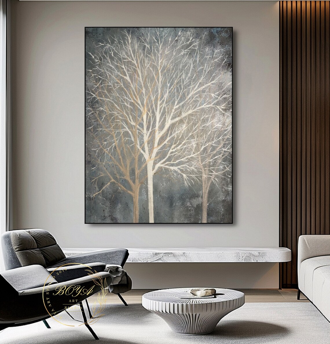 Abstract Tree Painting, Winter Forest Wall Art - Image 3