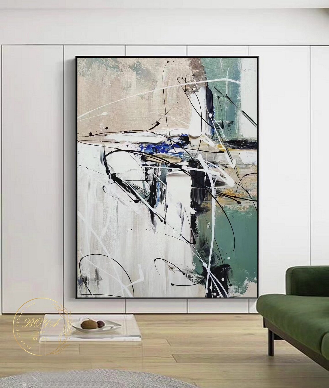 Light Beige Abstract Line Art, Modern Wall Art Print - Image 3