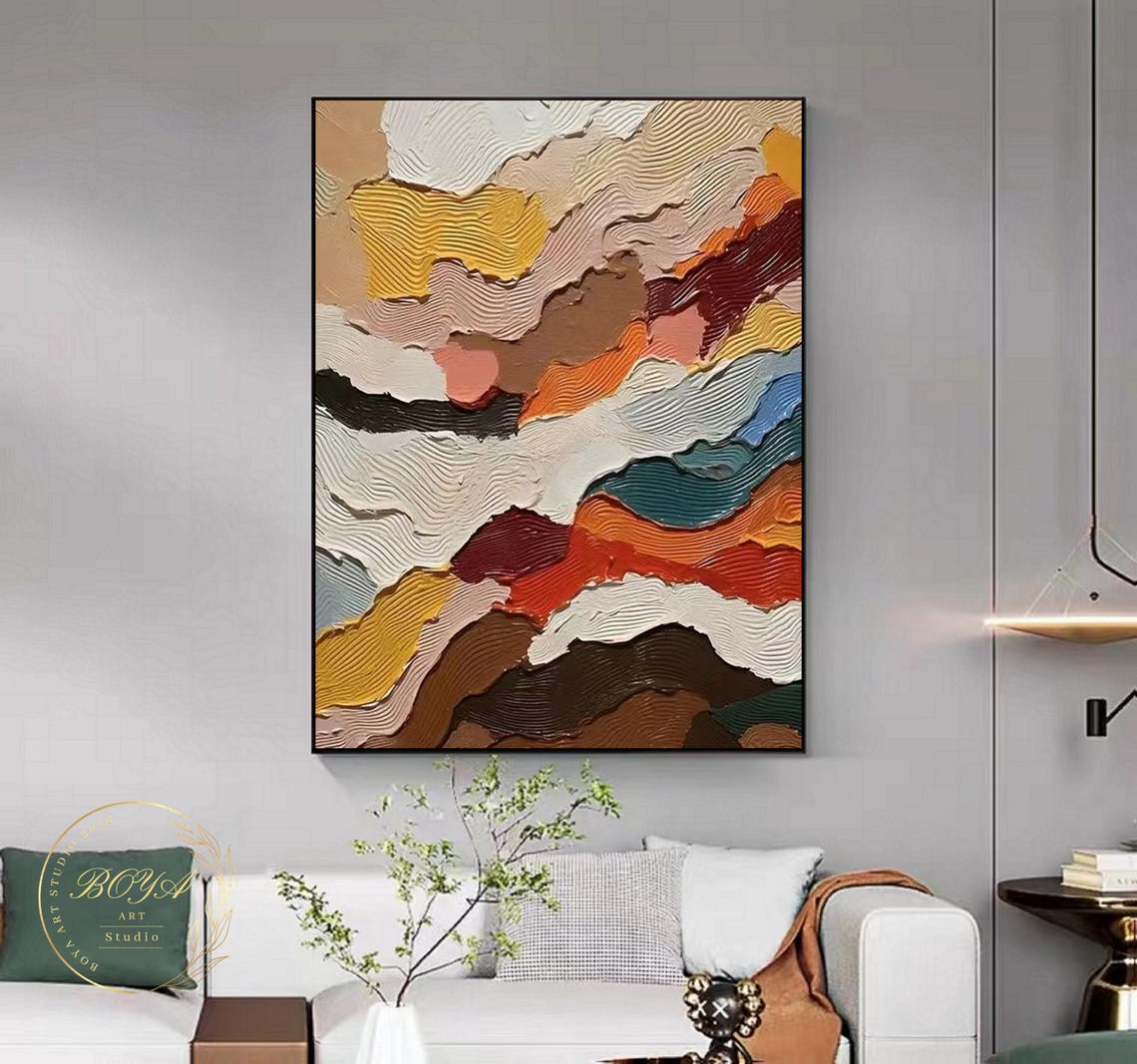 Large 3d Texture Painting Colorful Abstract Painting Beige Art Multicolour Wall Painting Brown Textured Art Modern Art Oil Painting - Image 4