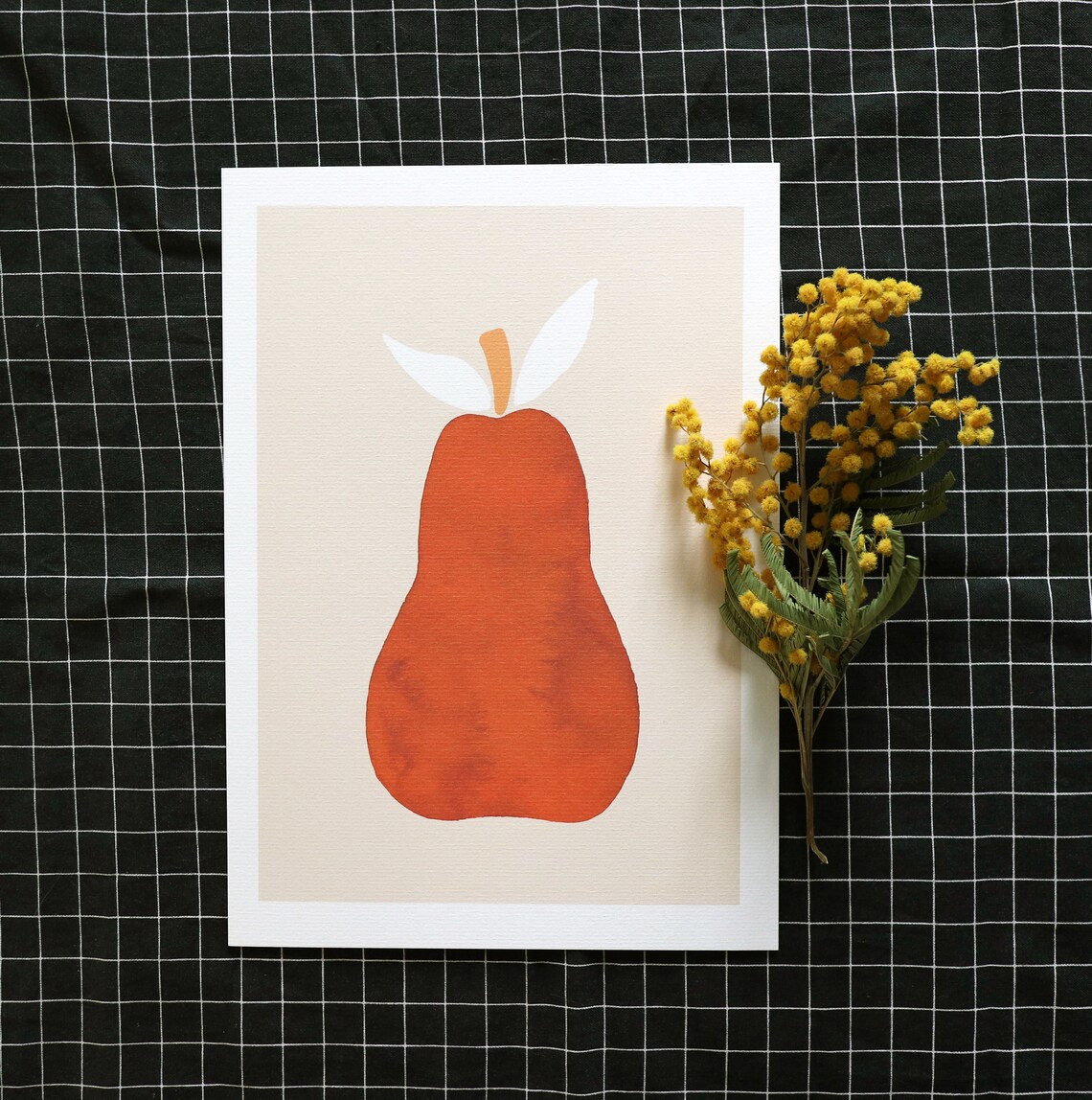 Pear Watercolor Children's Poster, Terracotta Illustration