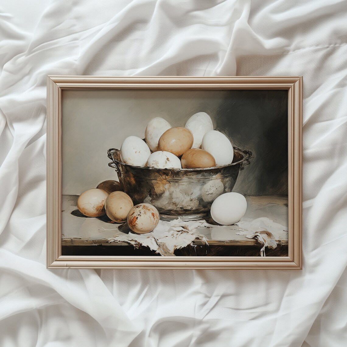 Farmhouse Kitchen Basket Of Eggs Vintage Art Print