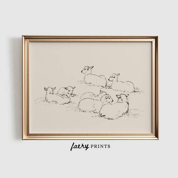 Vintage Sheep Nursery Animal Sketch Art Print