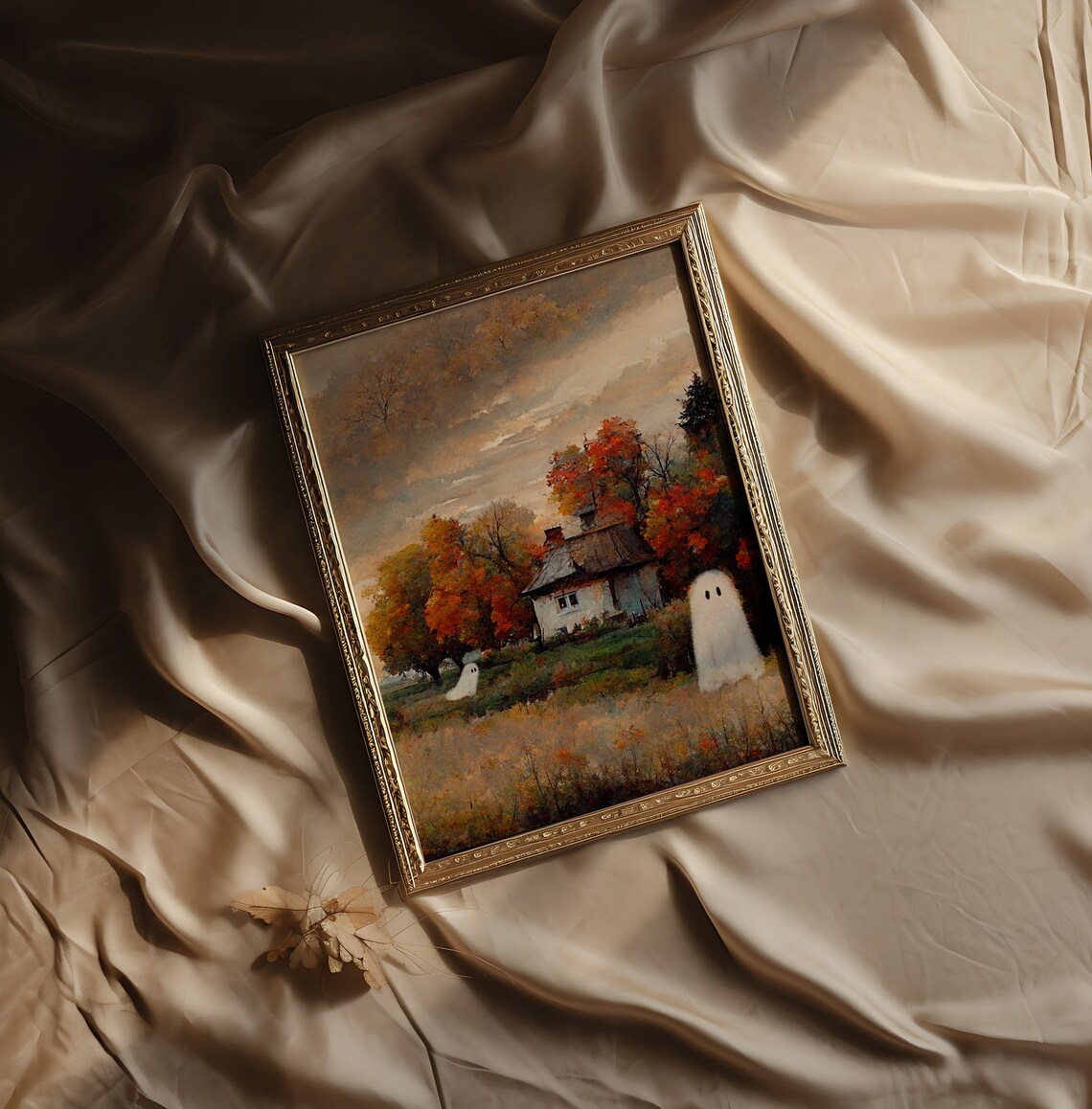 Little Ghosts Vintage Landscape Painting, Halloween Art Print - Image 4