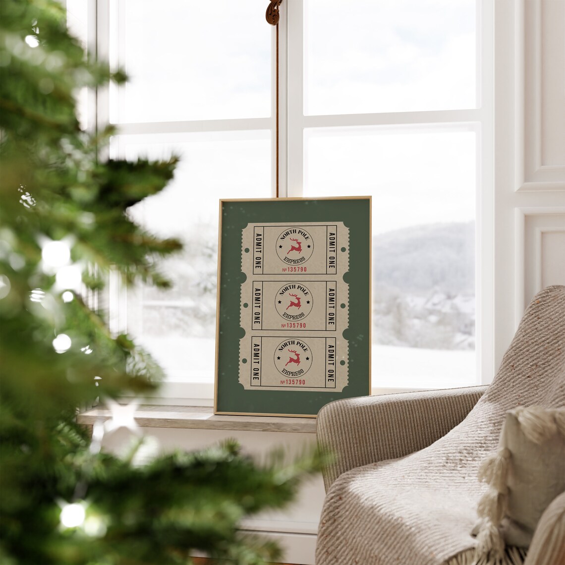 North Pole Ticket Vintage Christmas Art Print - Image 2