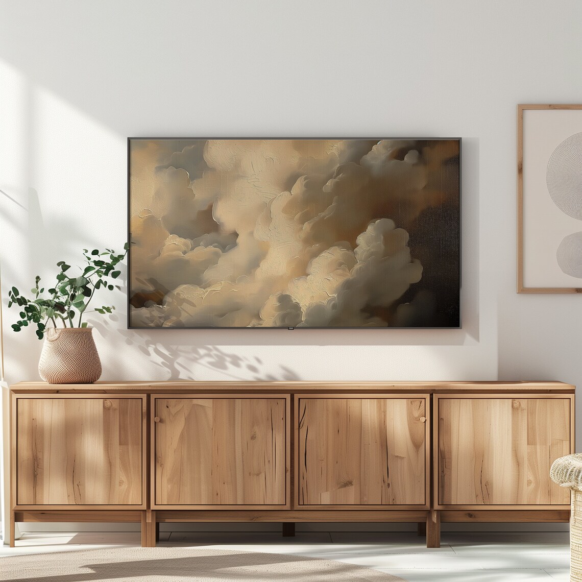 Cloud Frame TV Art, Moody Vintage Gold Cloud Art Print