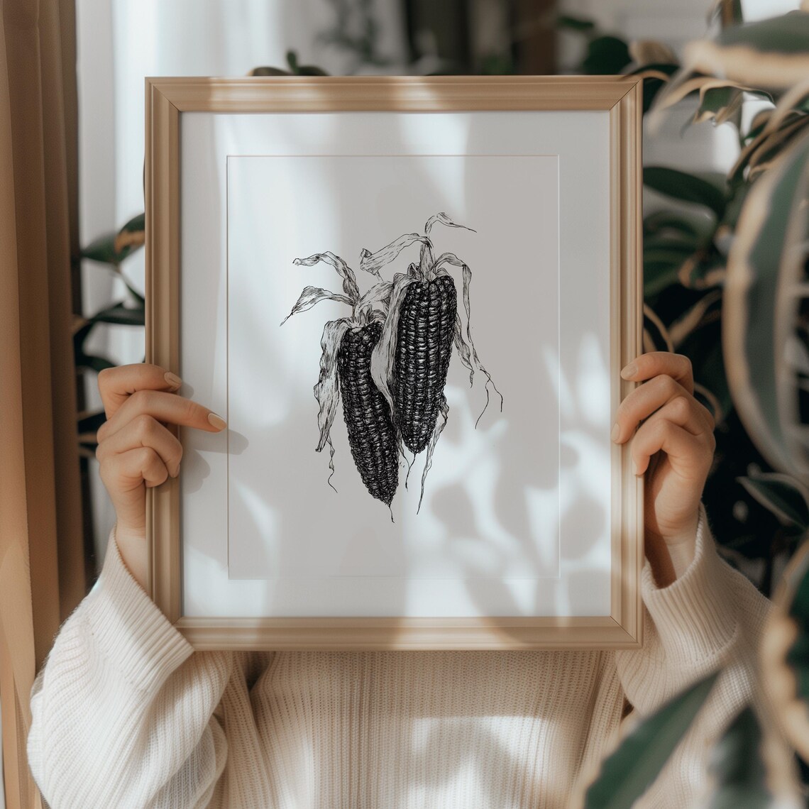 Black Heirloom Corn Ears Ink Botanical Vintage Illustration Poster - Image 2