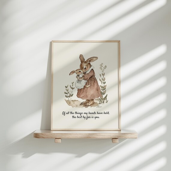 Rabbit Vintage Nursery Art Print, Cottagecore Decor
