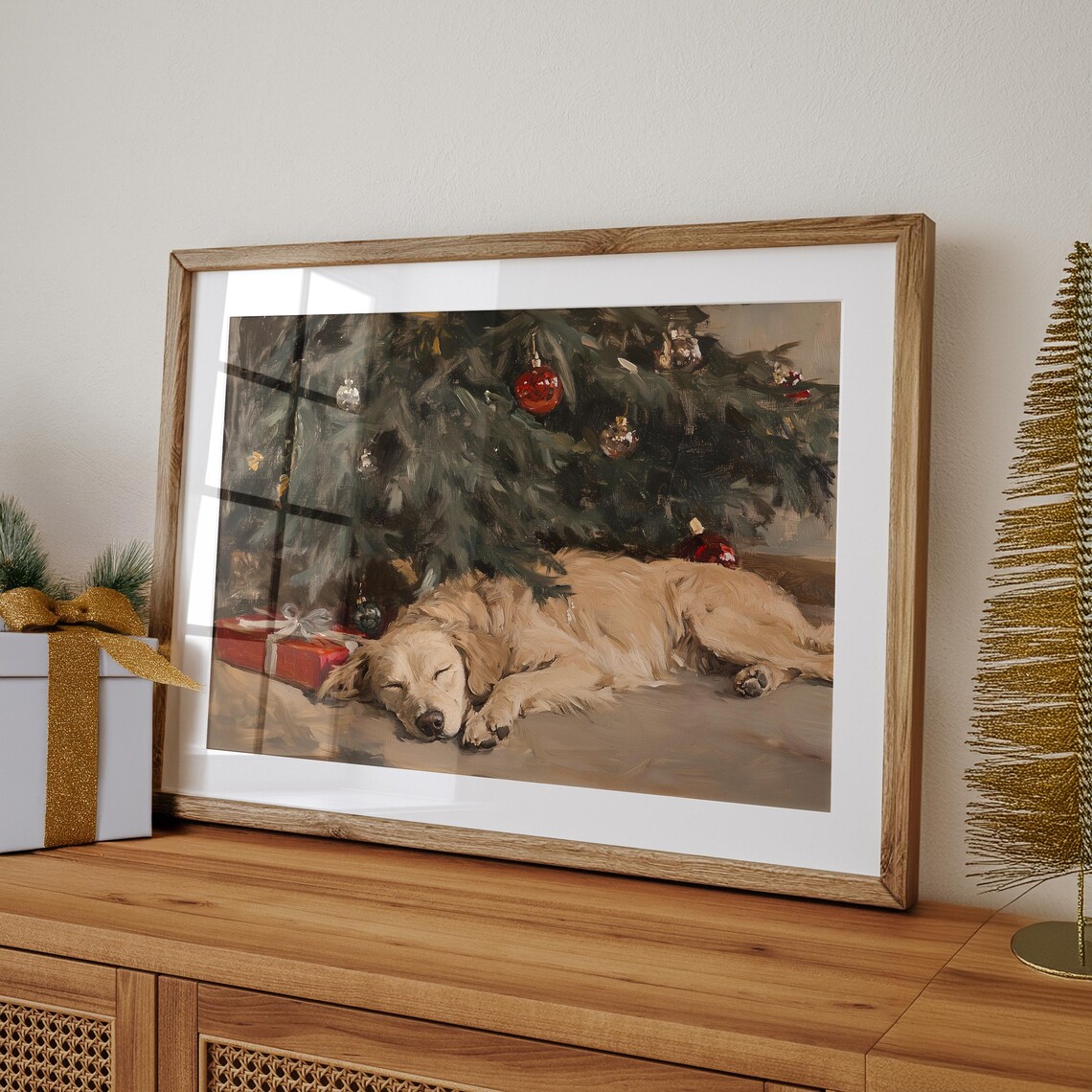Sleeping Dog Christmas Print, Holiday Wall Art - Image 5