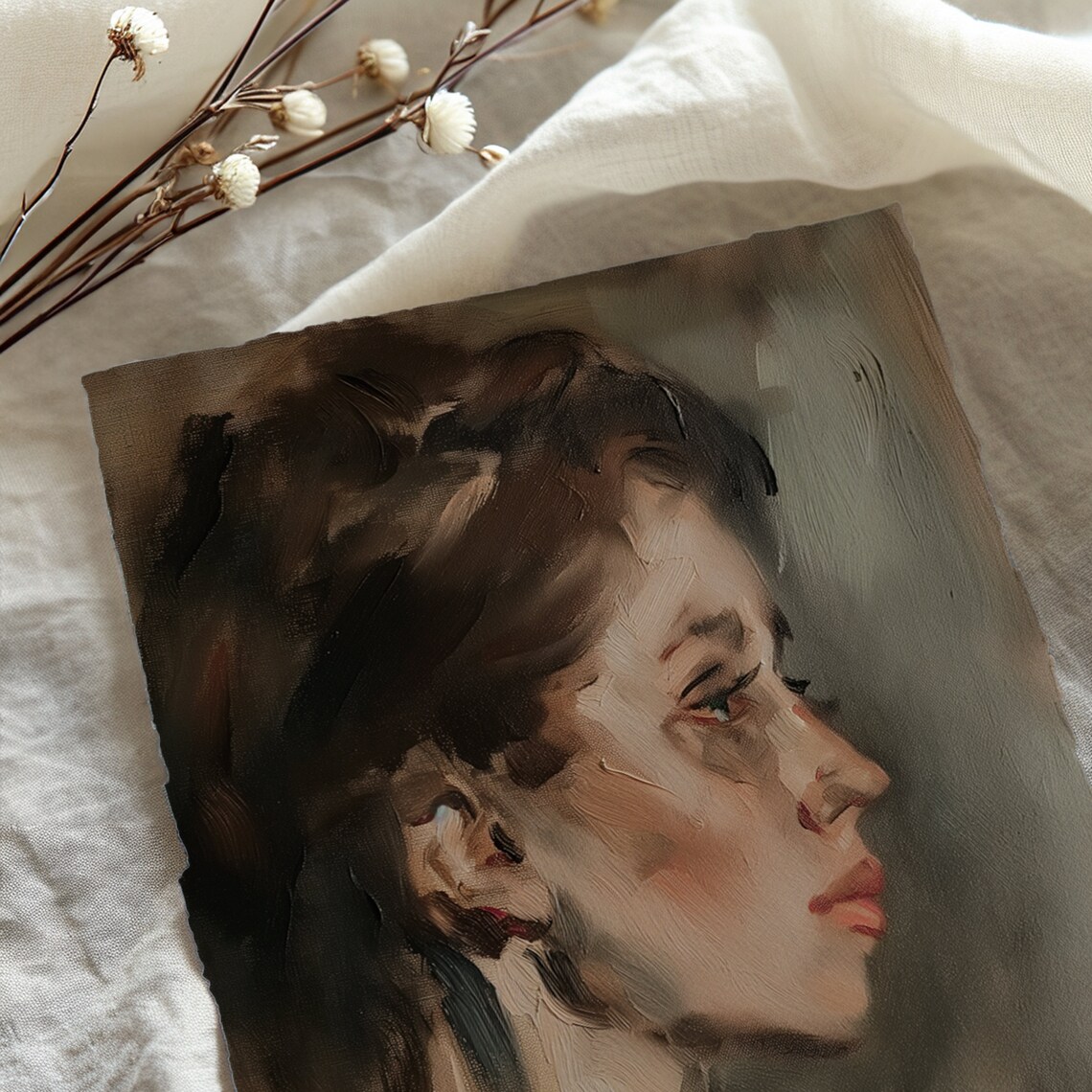 Moody Portrait Woman Painting Vintage Wall Art Dark Academia Aesthetic Print Moody Antique Wall Art 783 - Image 5