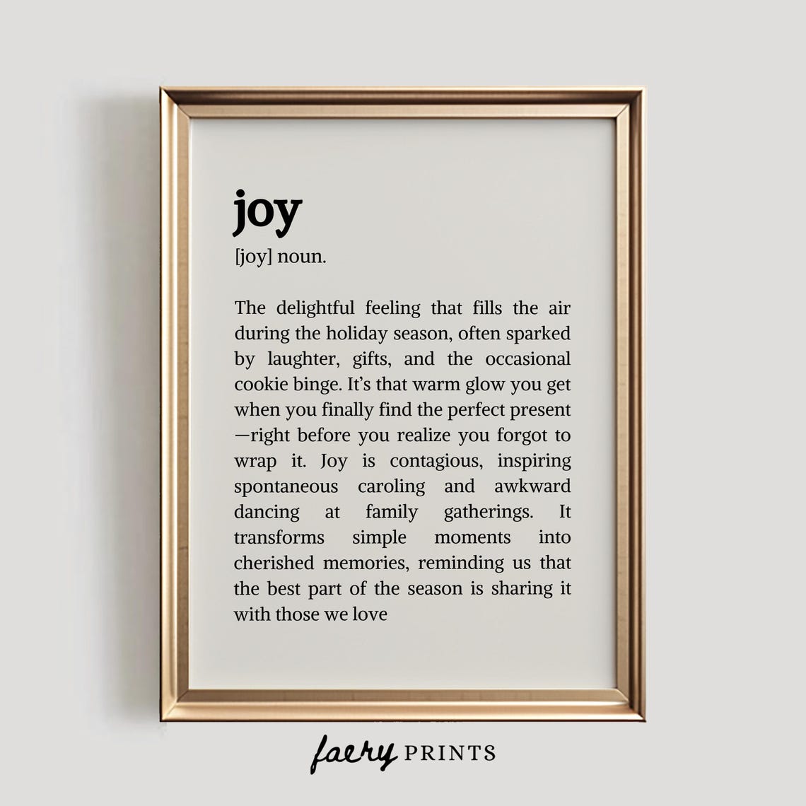 Joy Definition Noun Christmas Dictionary Typography Holiday Poster
