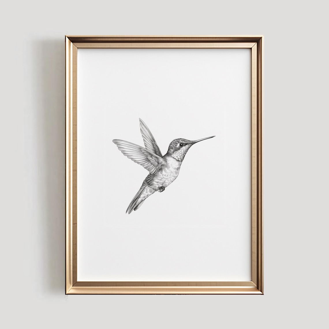 Hummingbird Sketch Black and White Bird Art Print