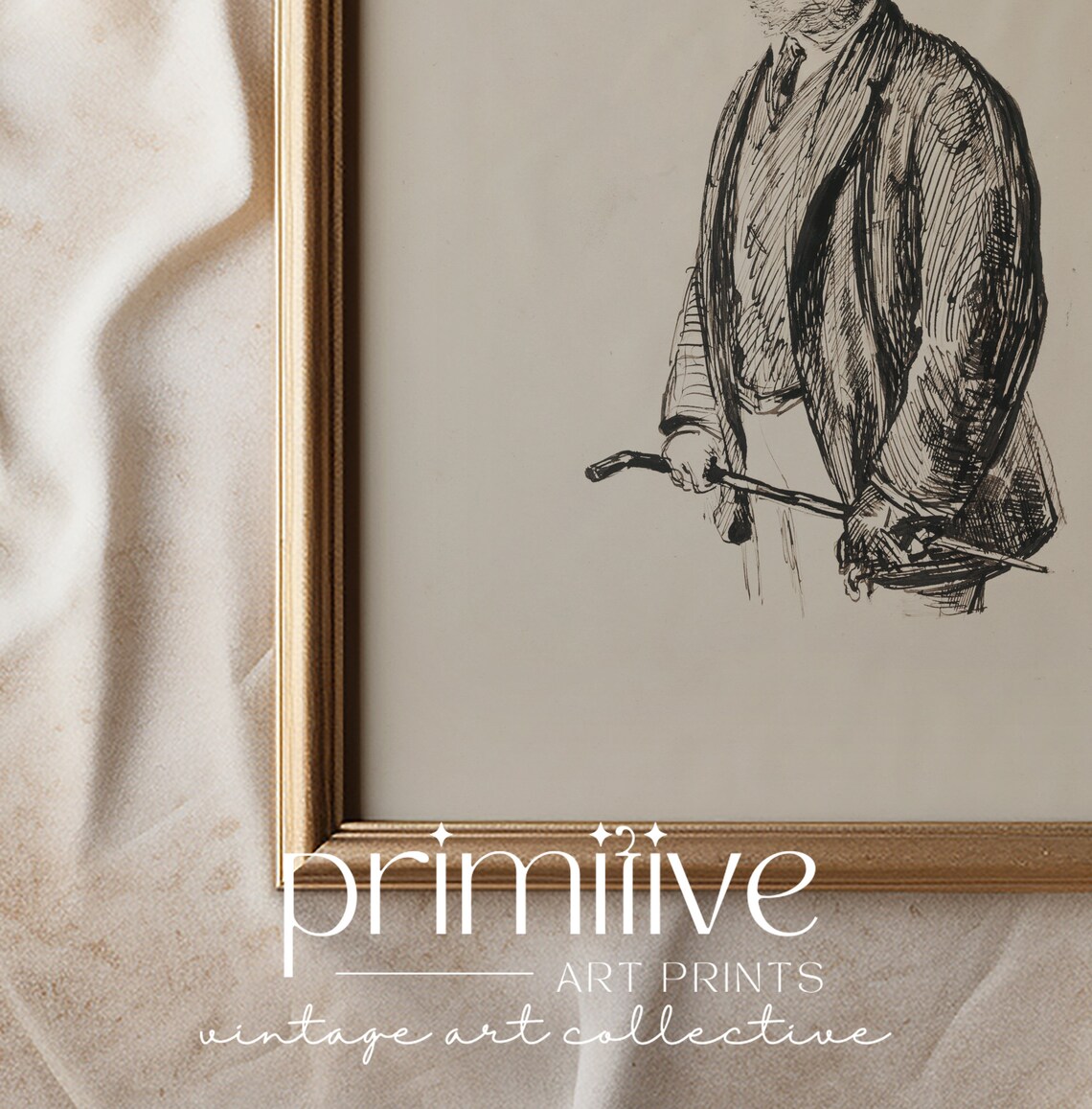 Victorian Gentleman In Top Hat And Cane Vintage Ink Portrait Sketch Poster - Image 2