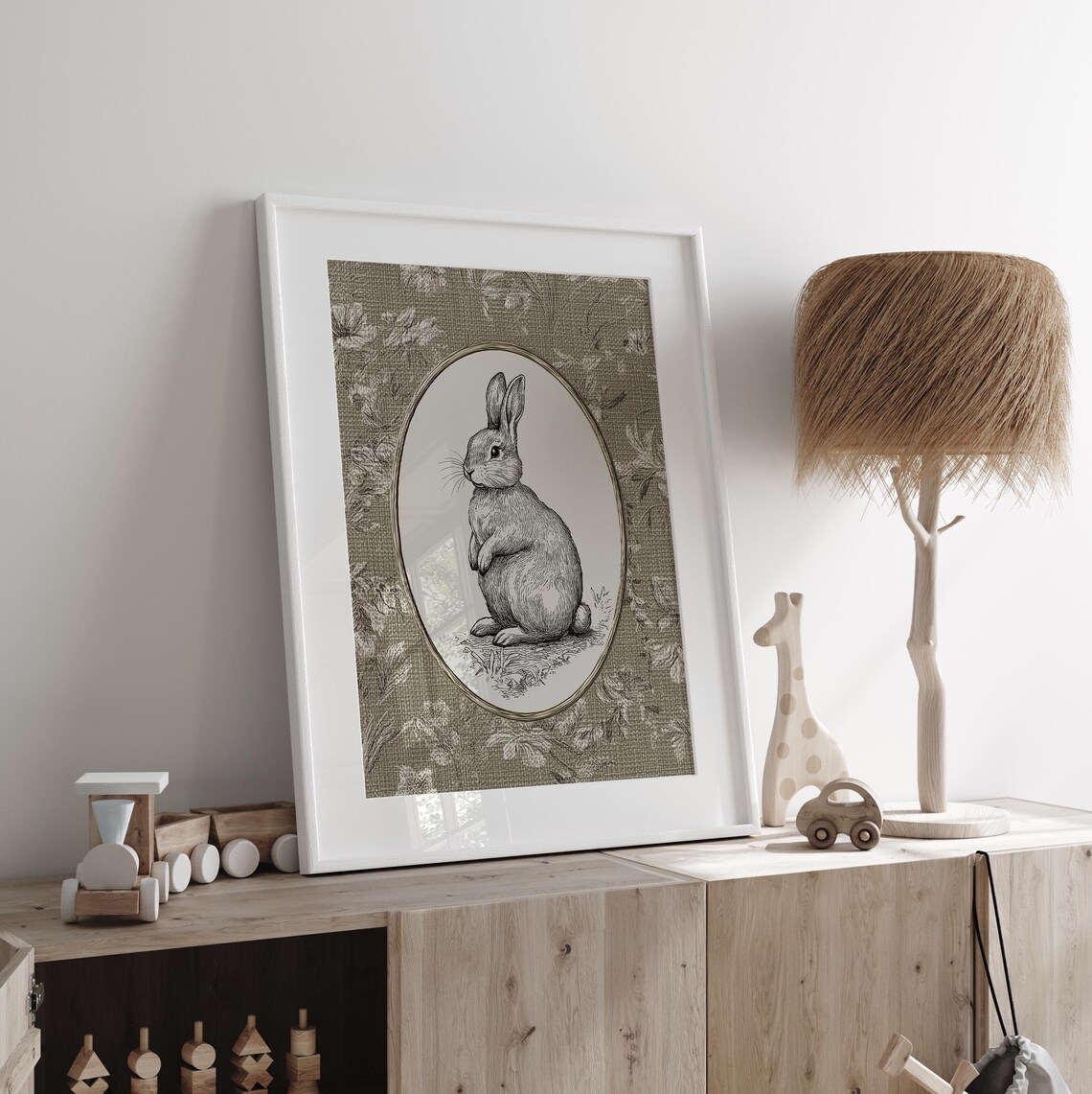 Vintage Rabbit Art, Neutral Nursery Farmhouse Print - Image 2