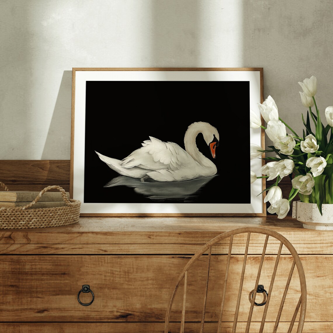 White Swan Painting, Dark Vintage Wall Art Print - Image 5