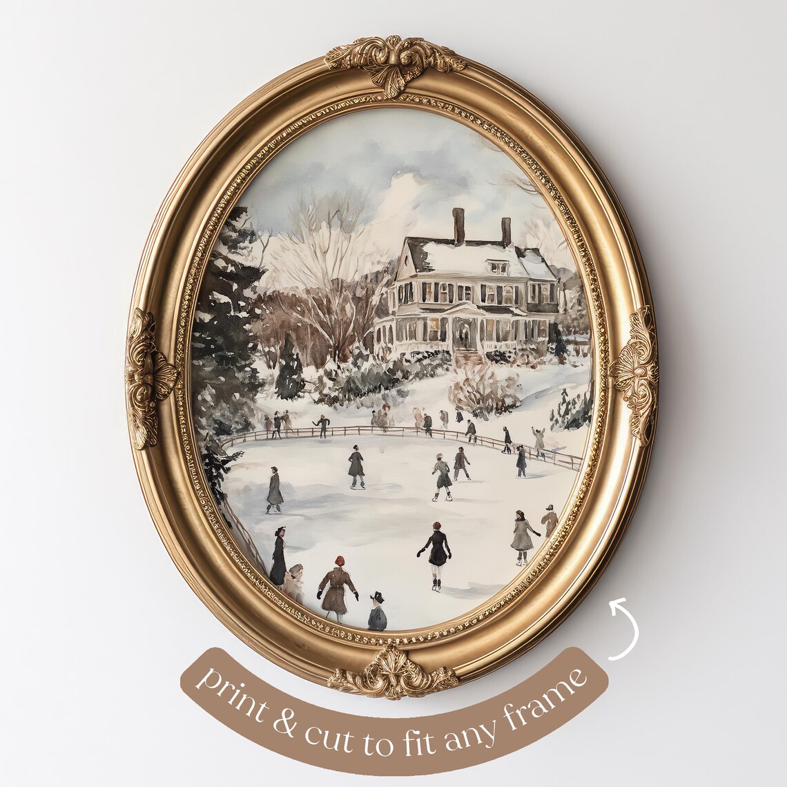 Ice Skating Winter Wonderland, Vintage Style Art Print - Image 4