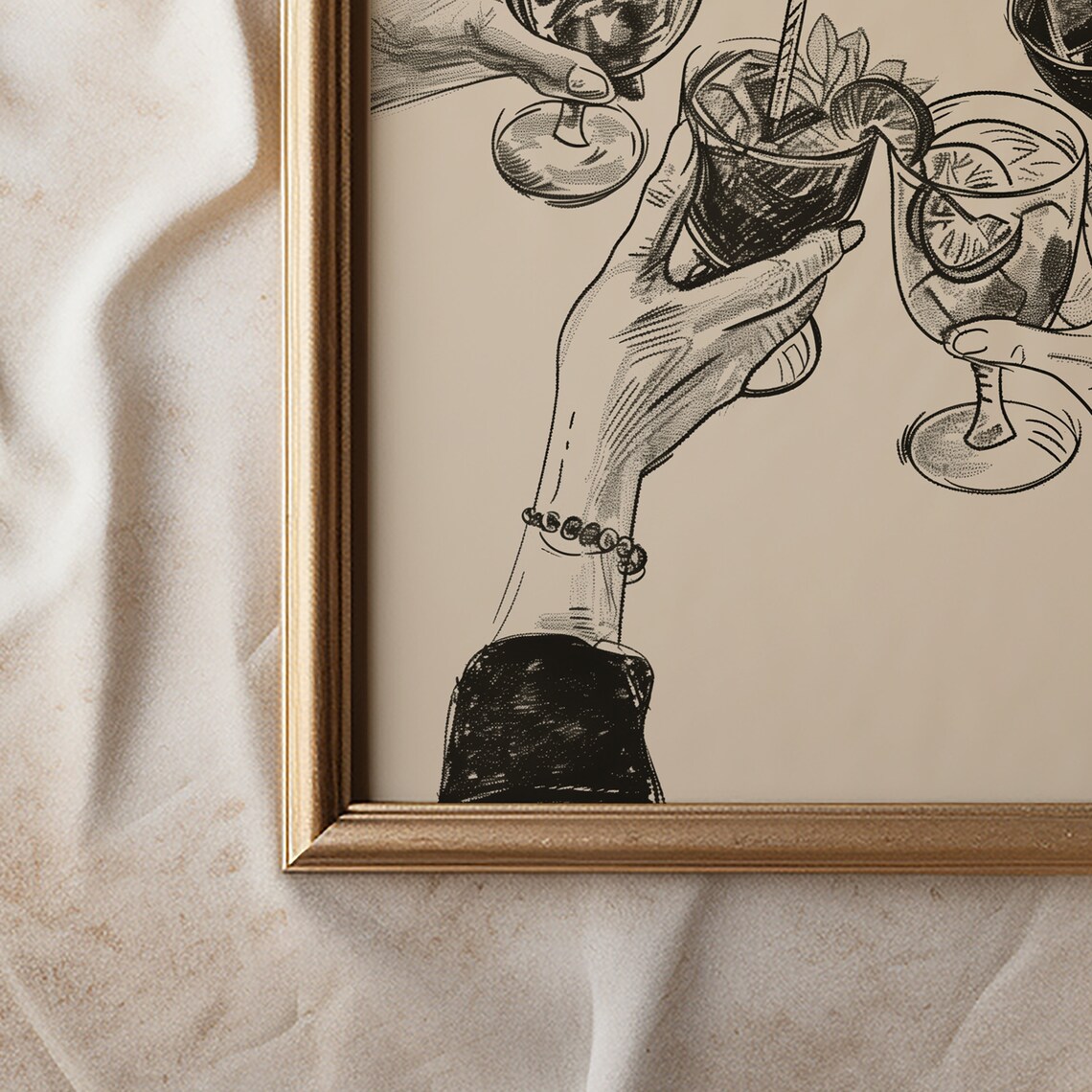 Cheers Vintage Bar Cart Kitchen Art Print - Image 3