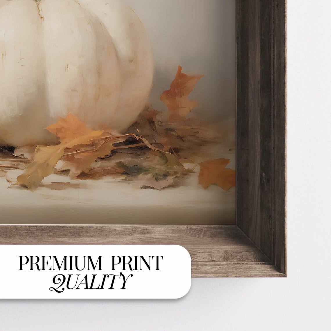 White Pumpkin with Orange Pumpkins Autumn Still Life Oil Poster - Image 2