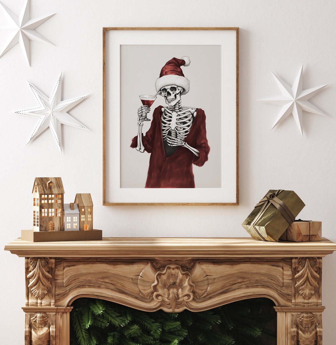 Santa Hat Skeleton Sipping Cocktail Funny Christmas Party Poster - Image 5